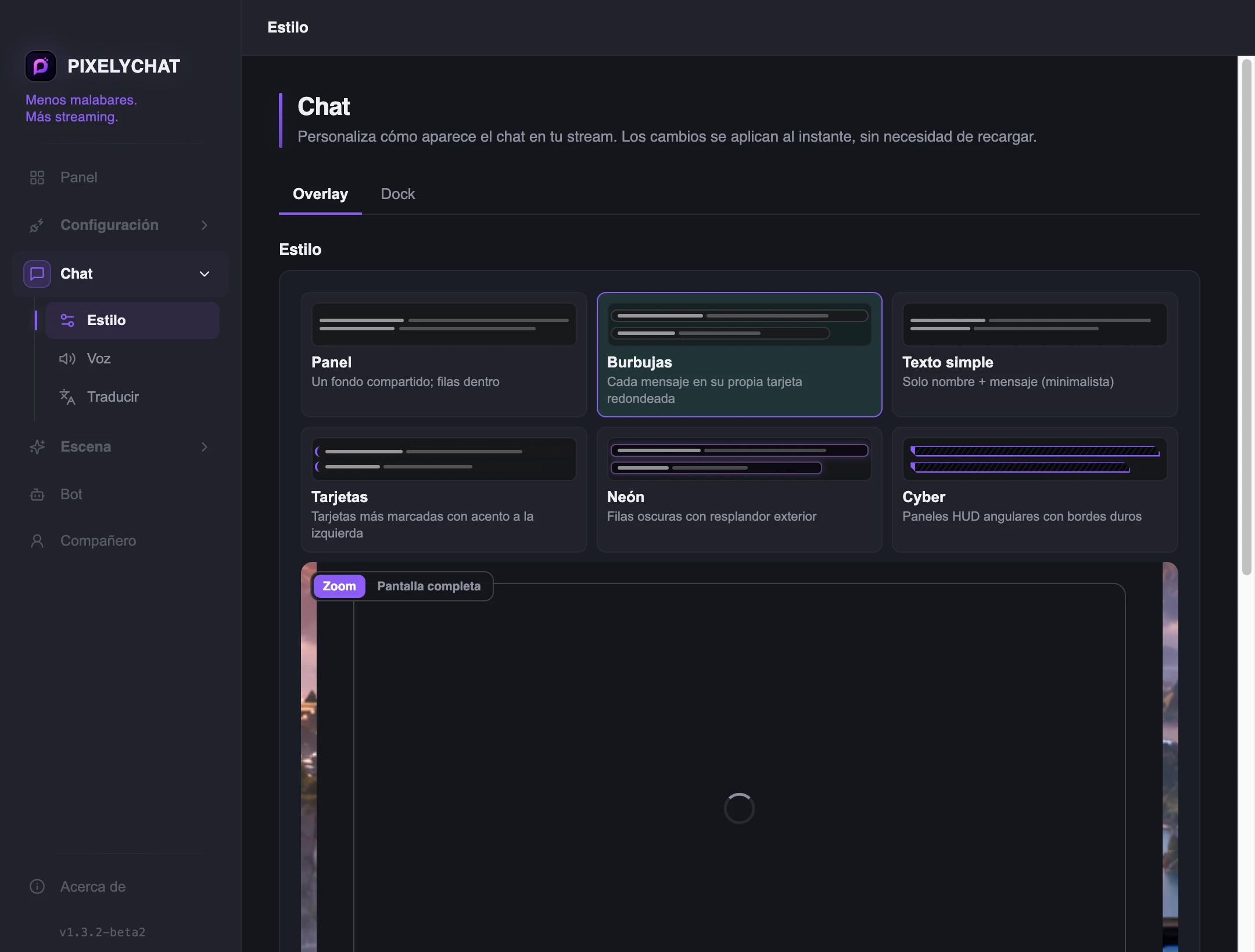 Editor del Overlay de chat