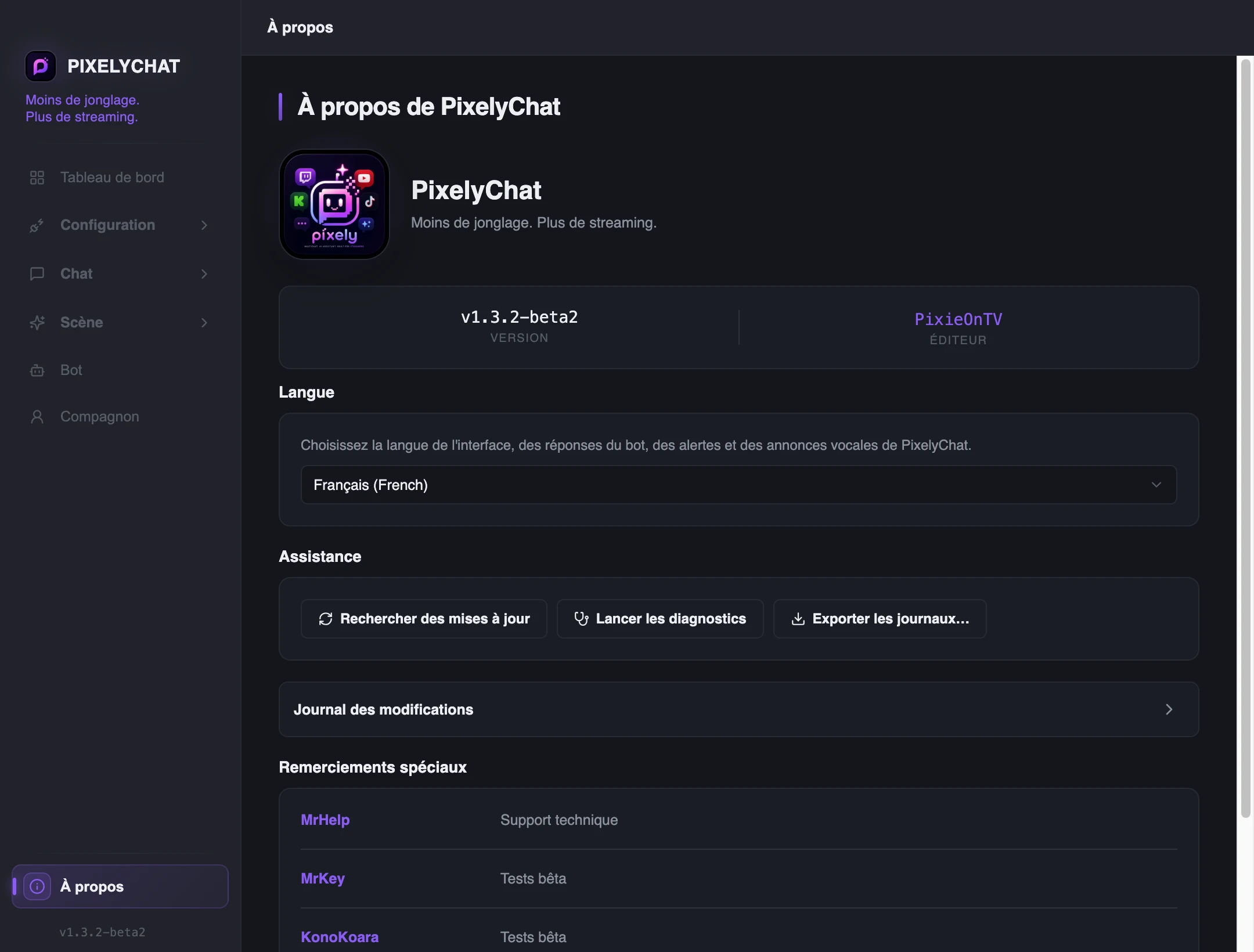 Page À propos de PixelyChat