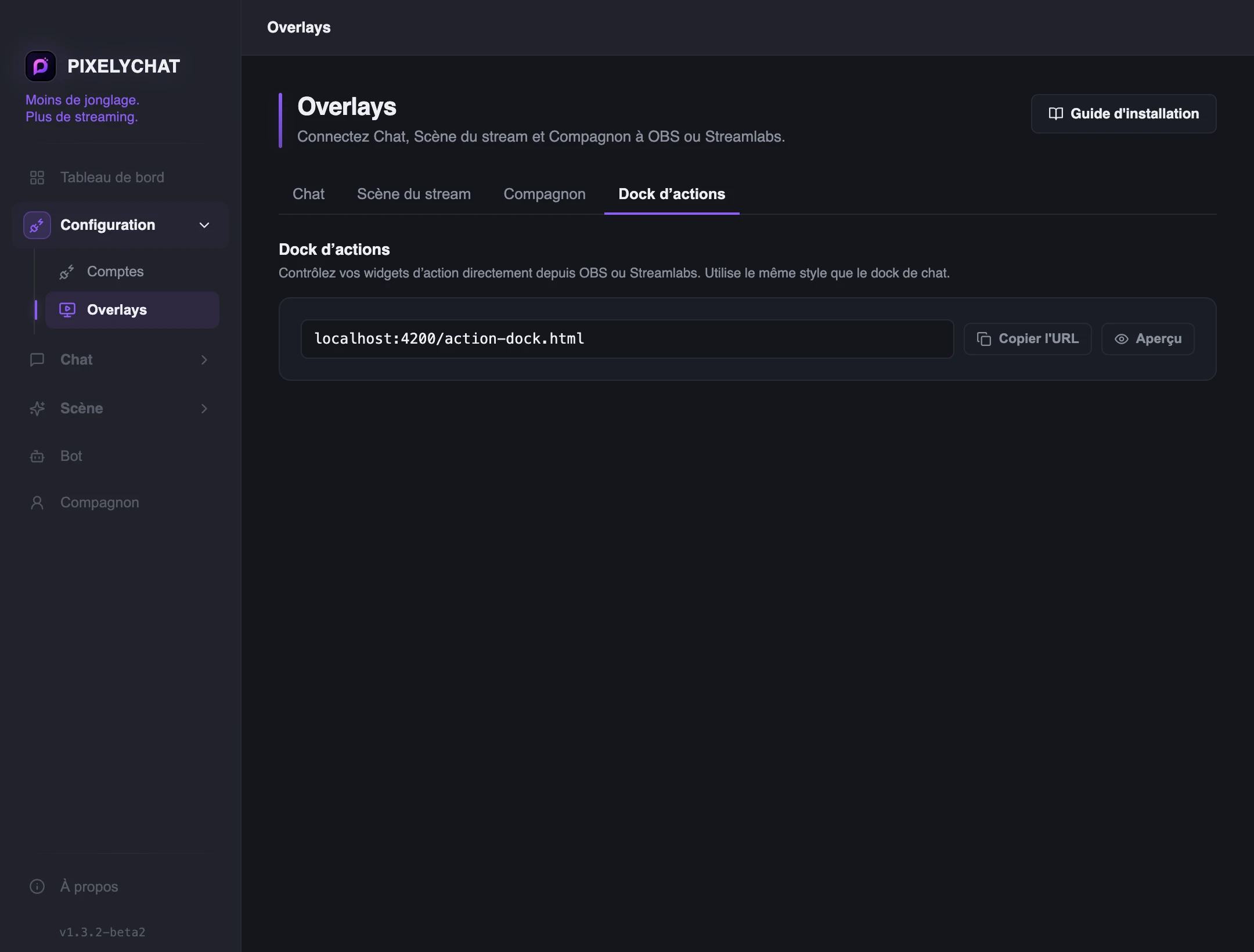 Sources navigateur des Widgets d’action