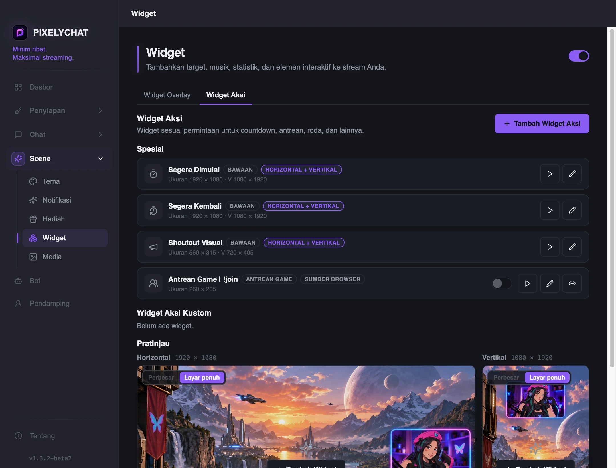 Daftar Widget Aksi