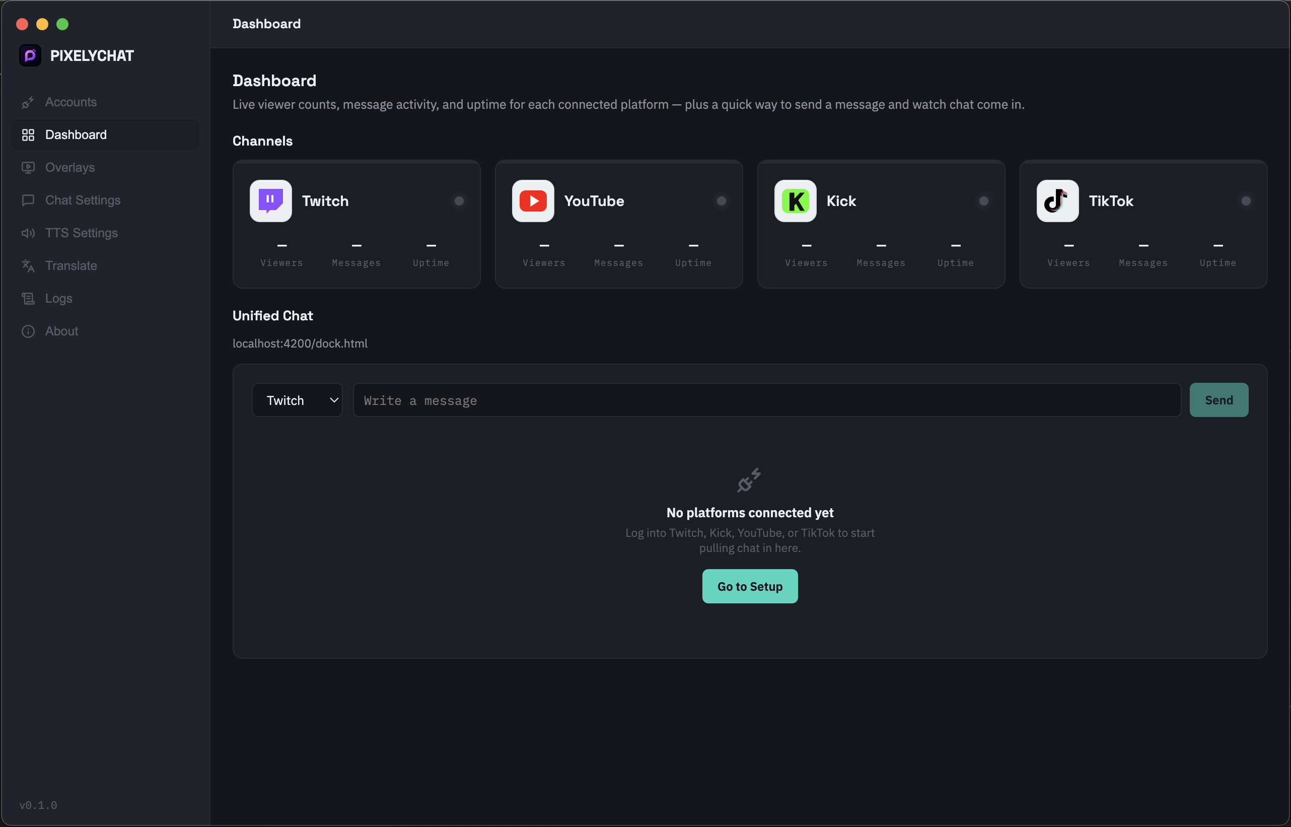PixelyChat Dashboard Interface