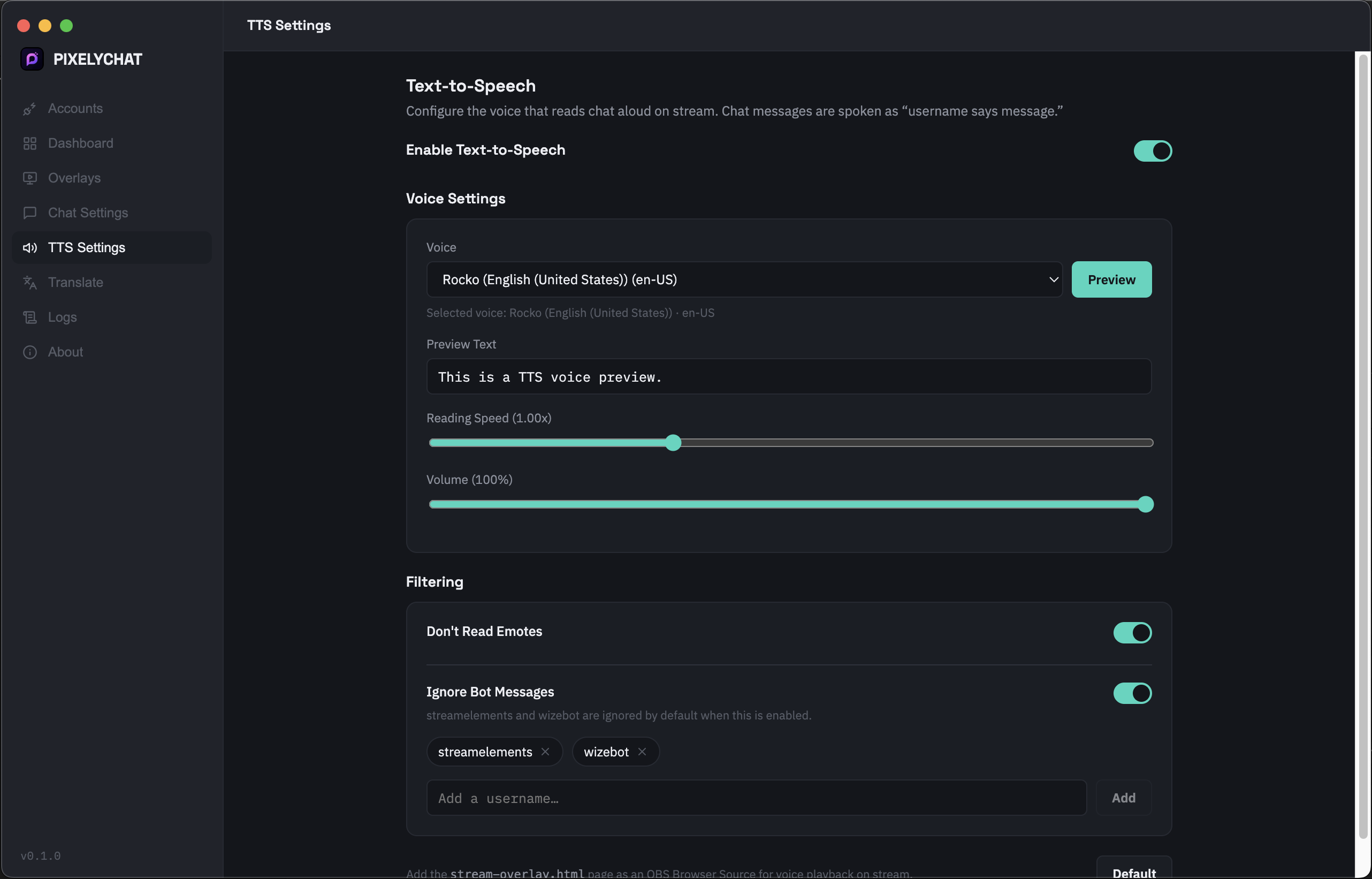 Text to Speech Settings