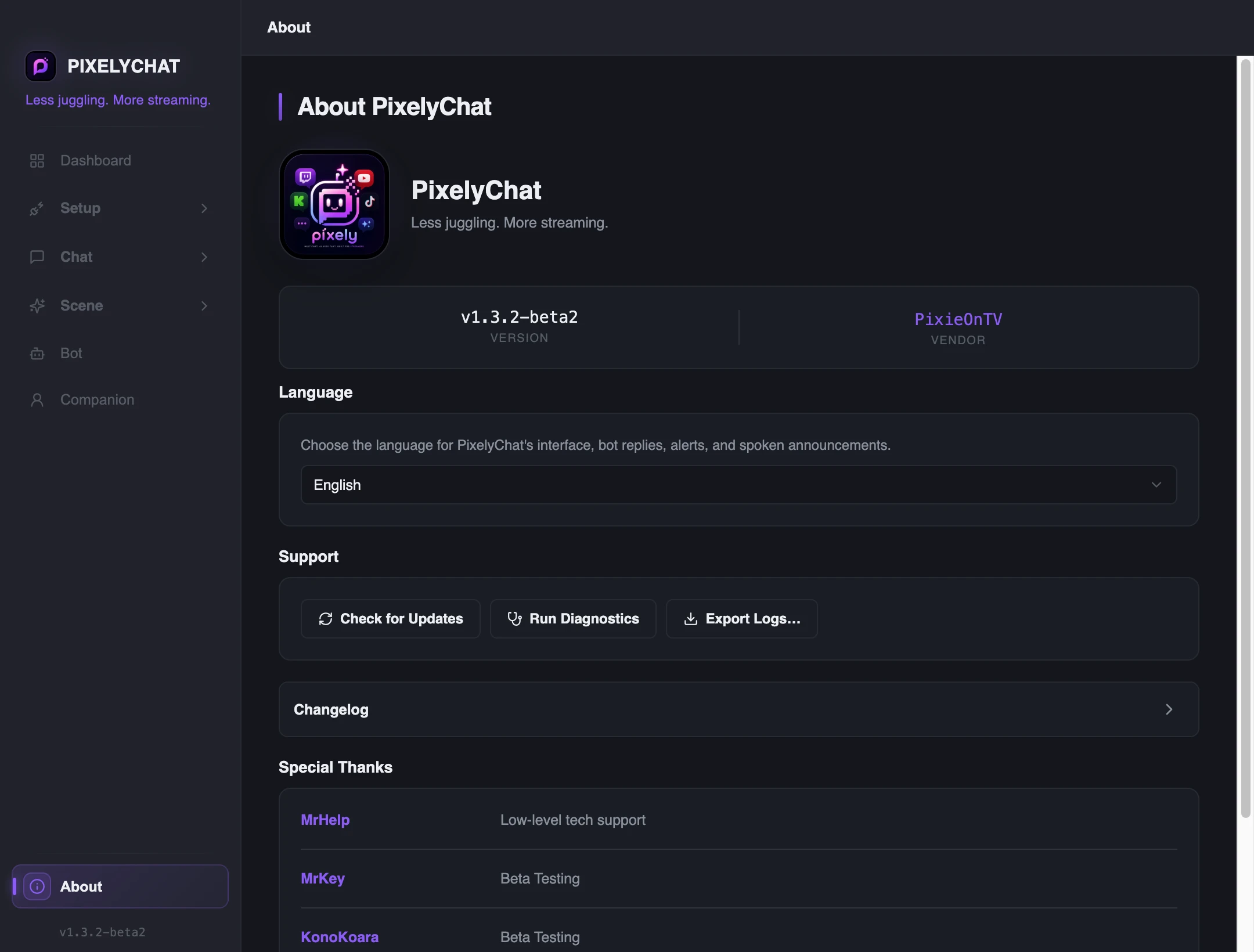 About PixelyChat page