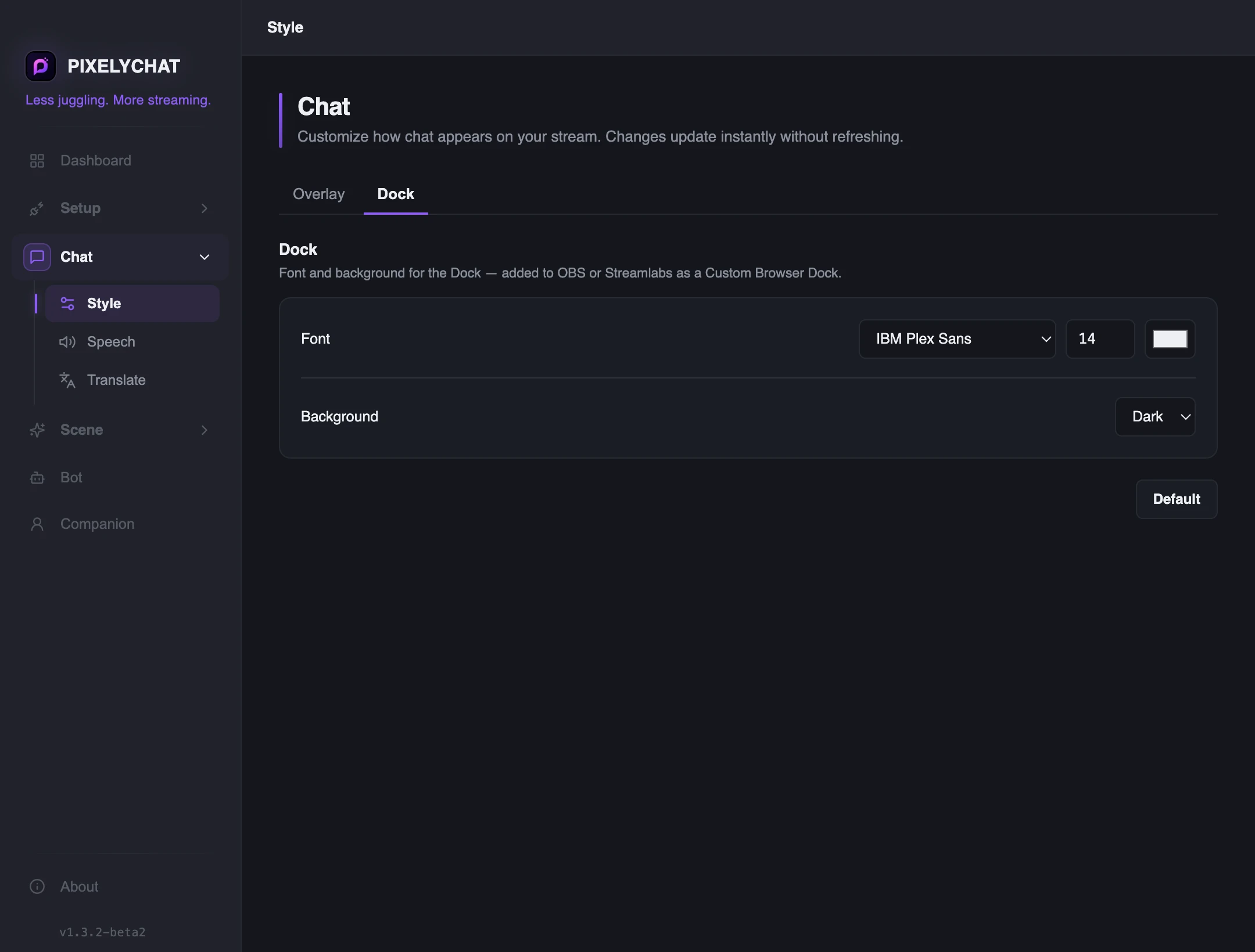 Chat Dock settings