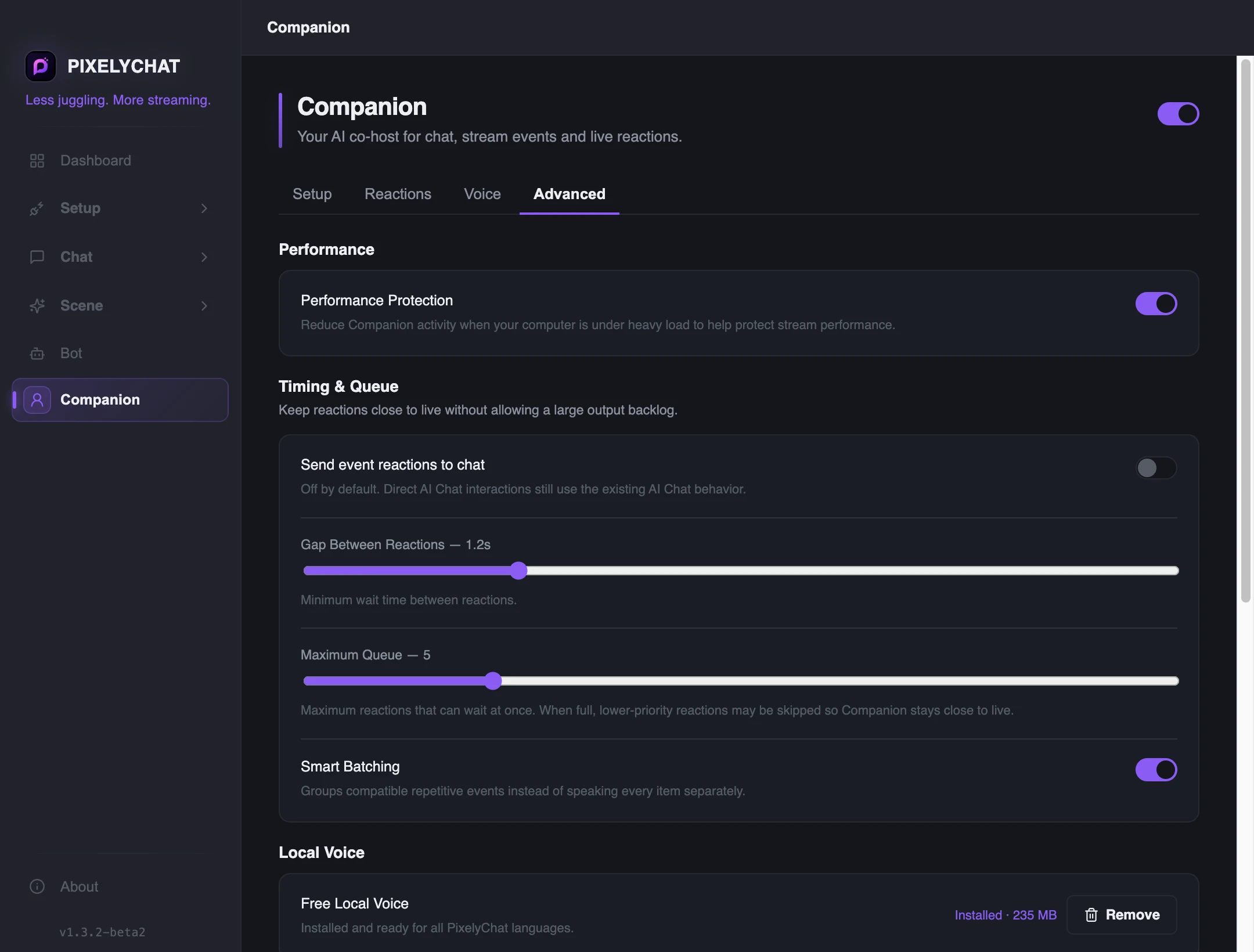 Companion advanced settings