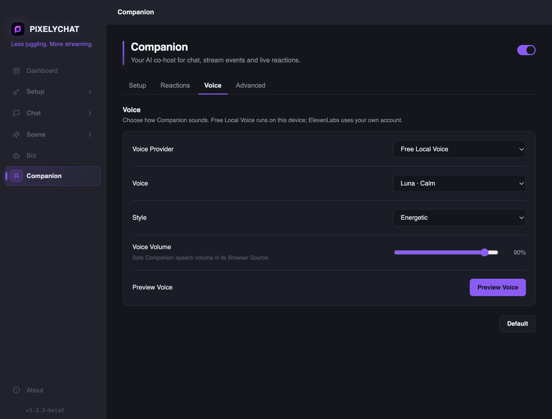 Companion voice settings