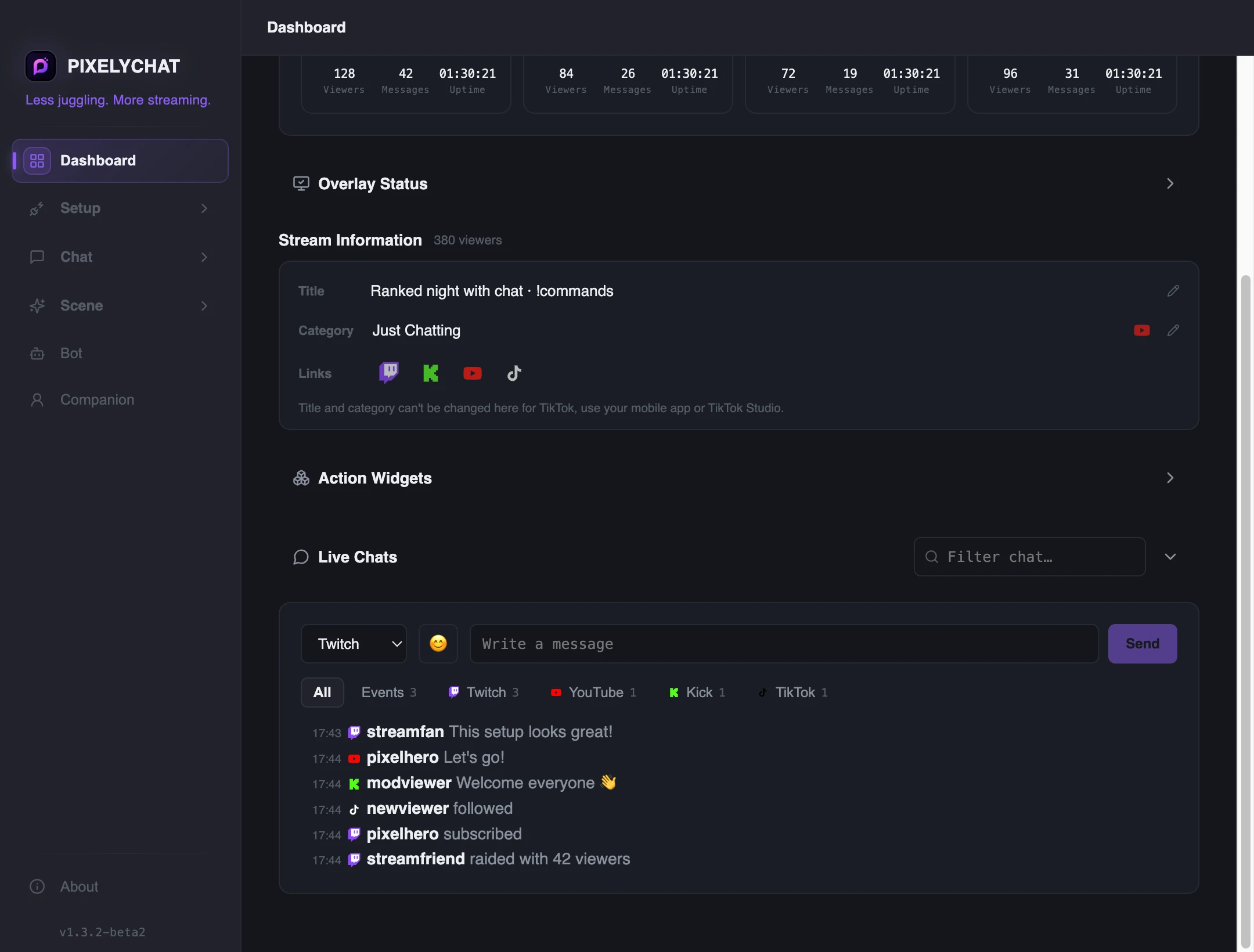 Dashboard live chats