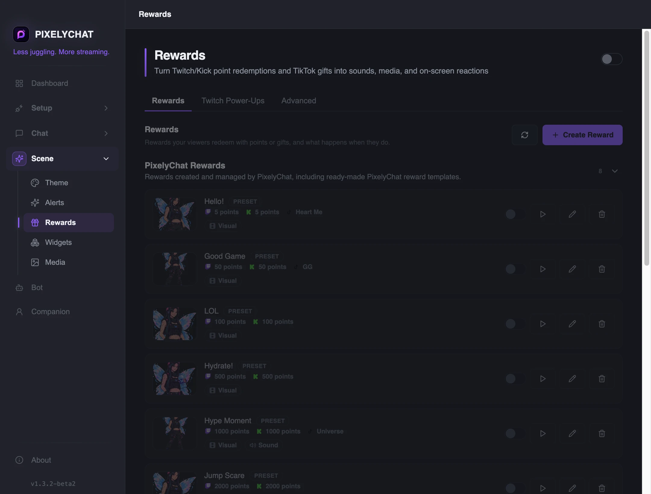 Rewards settings