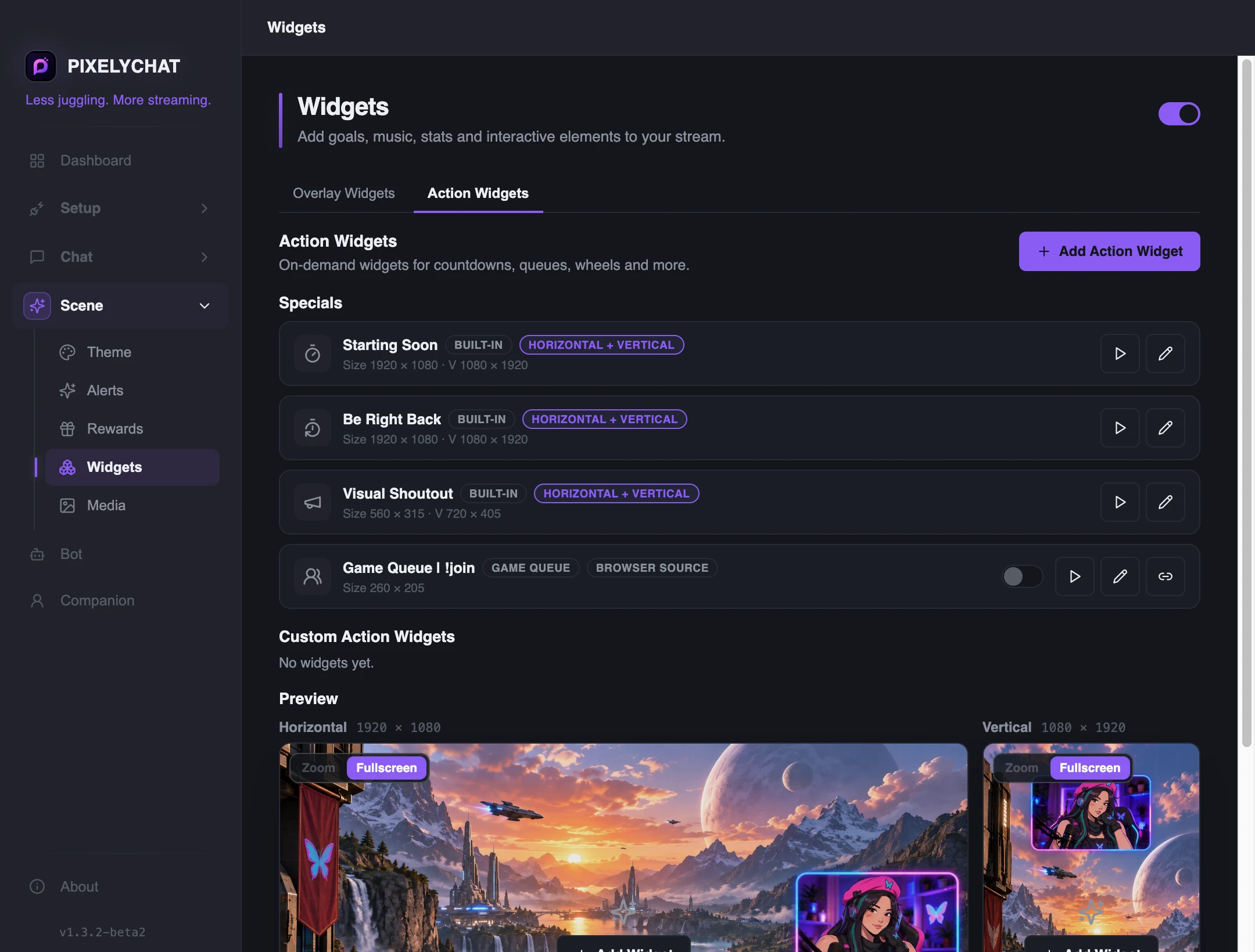 Action Widgets list