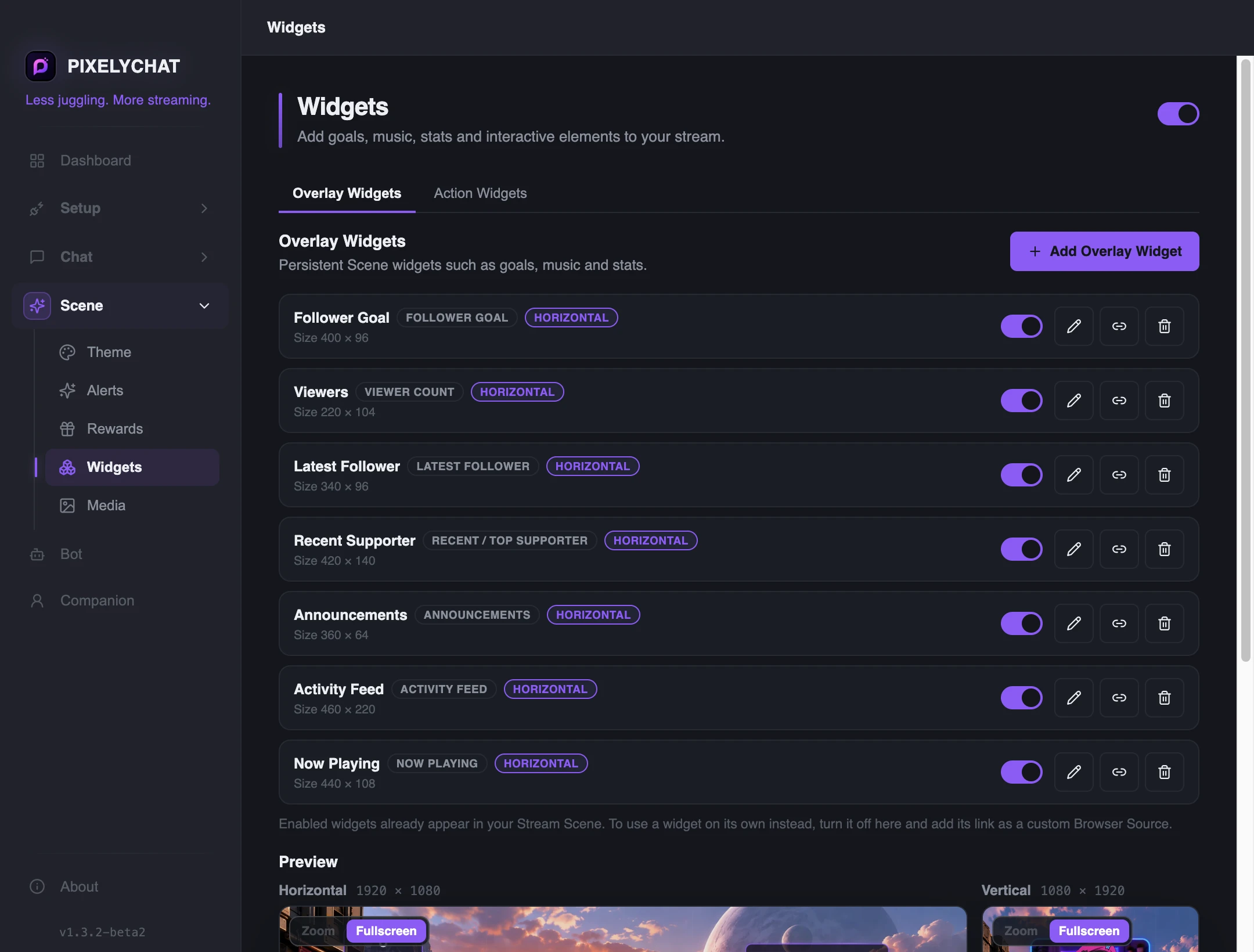 Overlay Widgets list