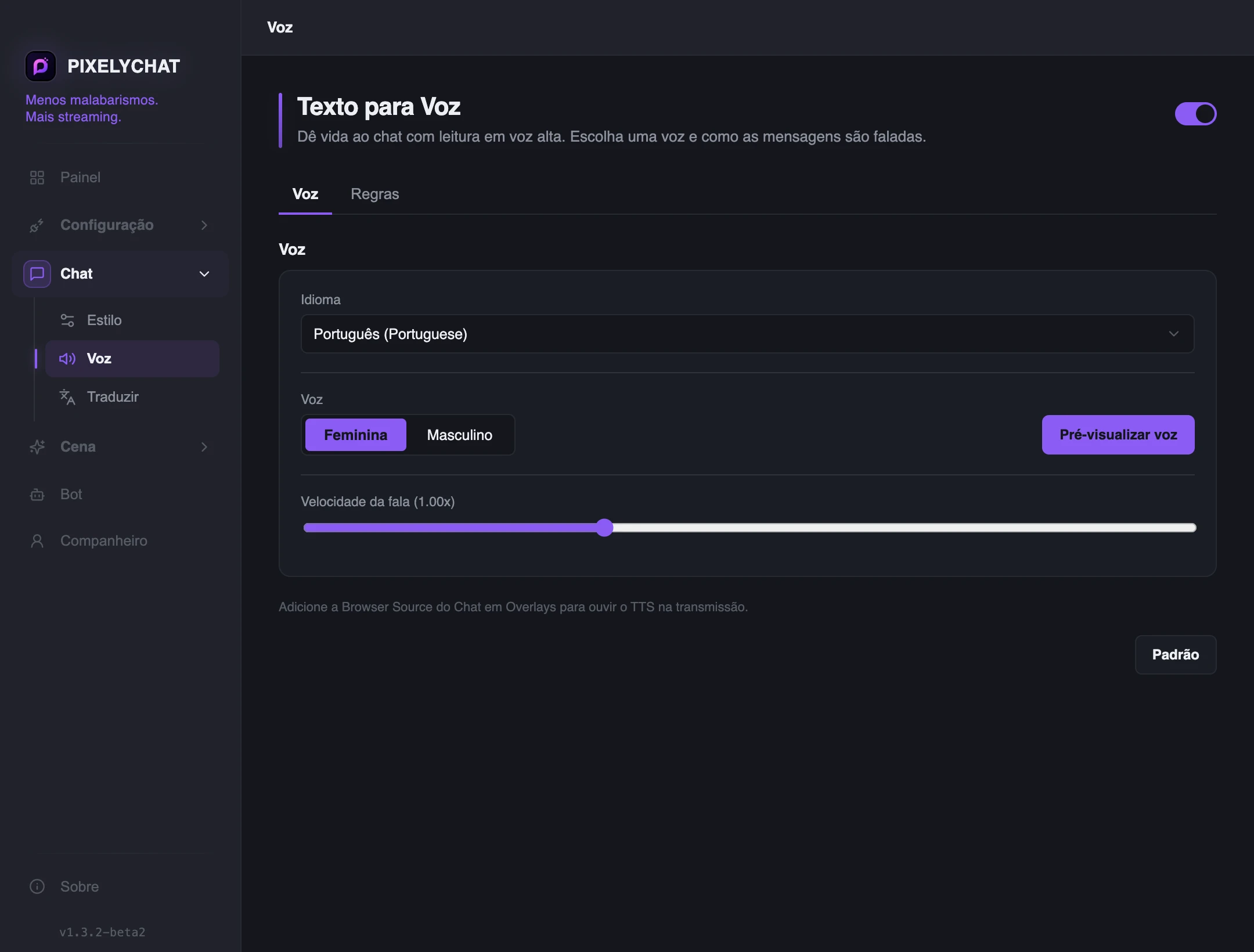 TTS projetado para chat ao vivo