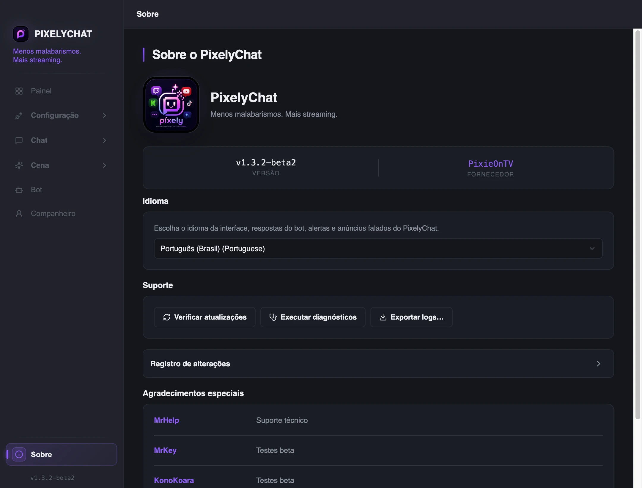 Página Sobre o PixelyChat