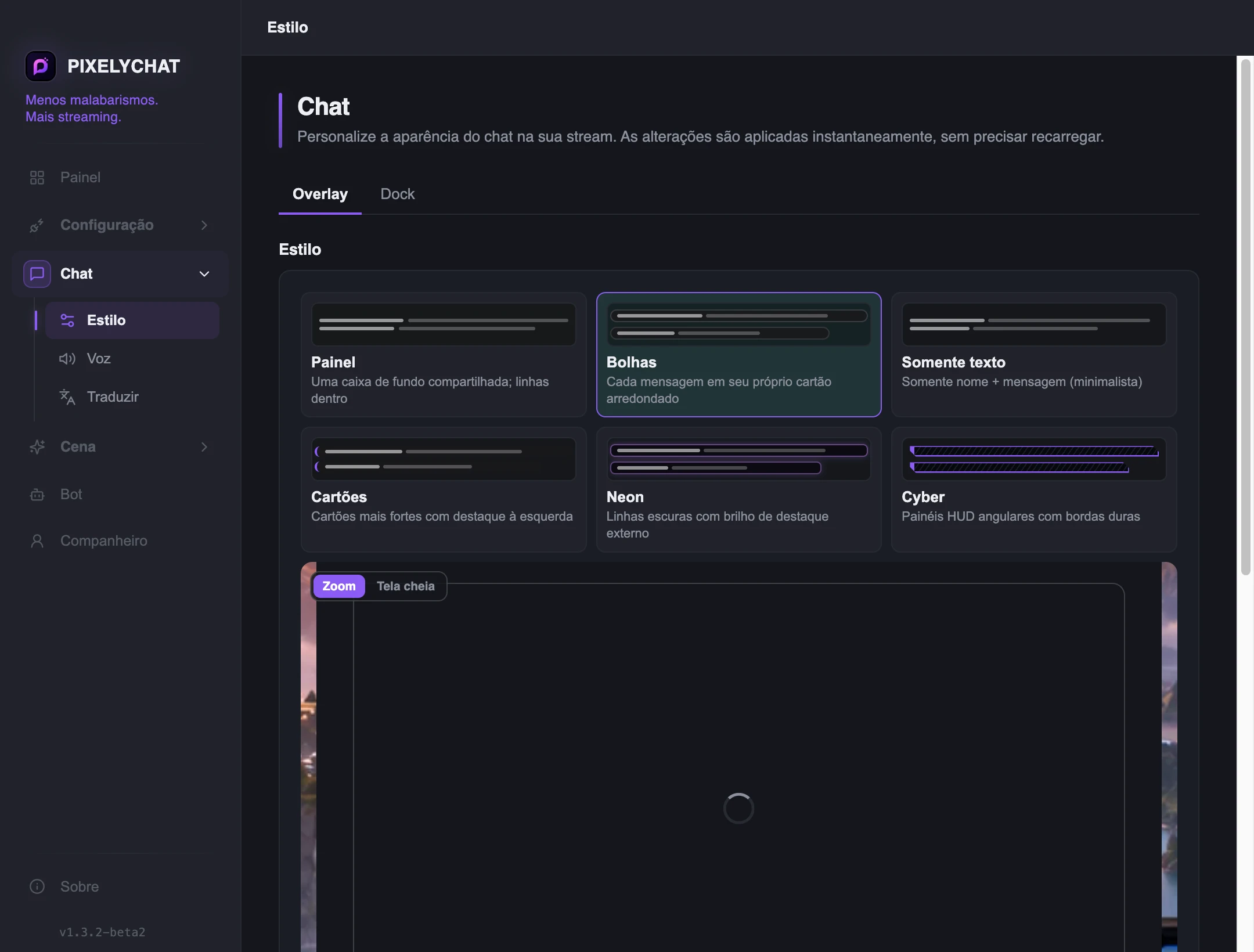 Editor do Overlay do chat